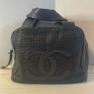 CHANEL Black Perforated Mini Bowler